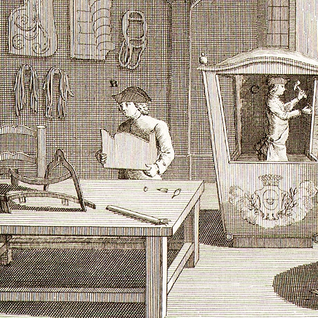 каретная мастерская, кузовной цех. старинная французская гравюра