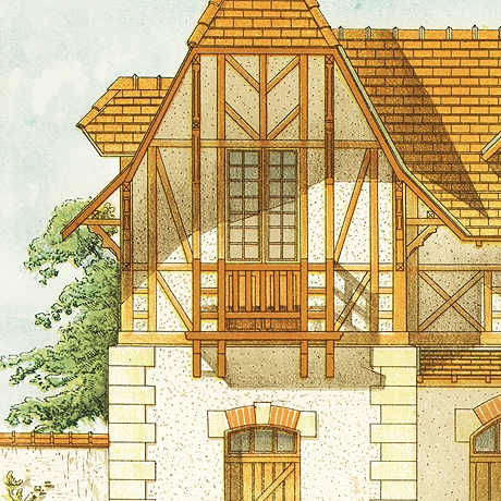 проект приусадебной постройки архитектора m. jandell-ramier, старинная литография1890-е гг.