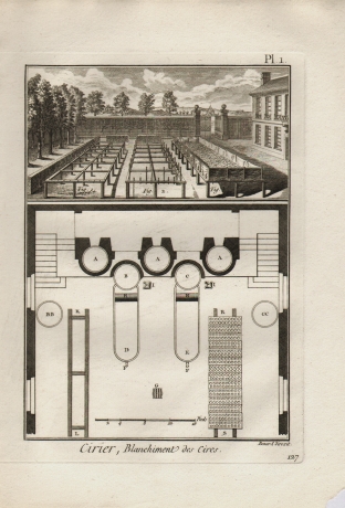 изготовление свечей и воска, дидро. редкая антикварная гравюра xviii века