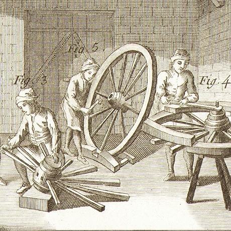 каретная мастерская, колесный цех. старинная гравюра