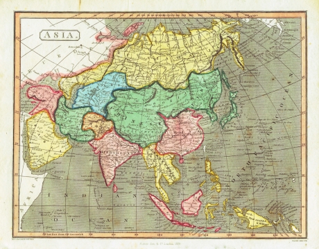 сибирь и азия. старинная гравированная карта 1829 года