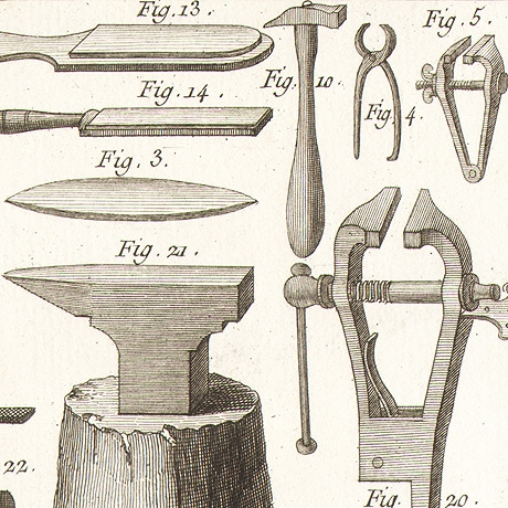 мастерская ножовщиков и их инструменты. старинные гравюры