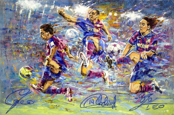 Барселона: Месси, Тьерри, Хави. Картина, живопись