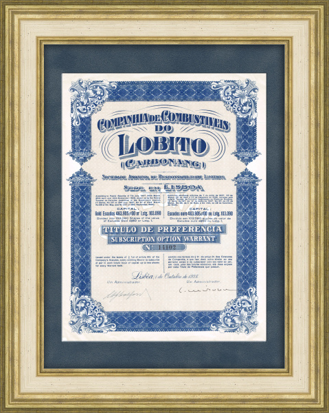 Акция португальской нефтяной компании Companhia de Combustiveis do Lobito 1928 года