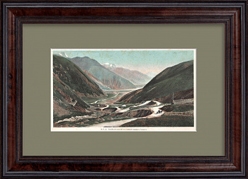 Подъем на Крестовый перевал. Военно-Грузинская дорога, дореволюционная графика