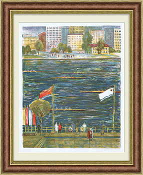 Соревнования по академической гребле. Автолитография 1980-х гг.