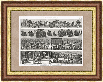 Придворные мероприятия Германии и Польши, старинная гравюра