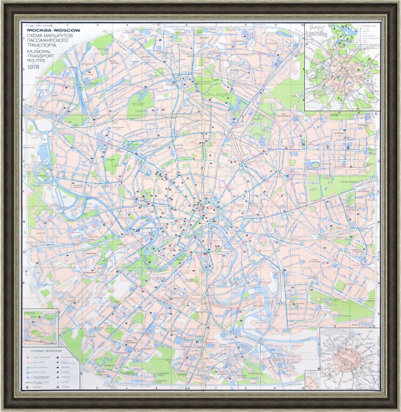 Москва, схема маршрутов пассажирского транспорта. Карта 1978 года
