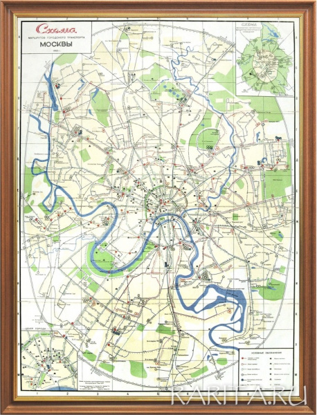 План Москвы со схемой городского транспорта, 1965 г., 80х60 см