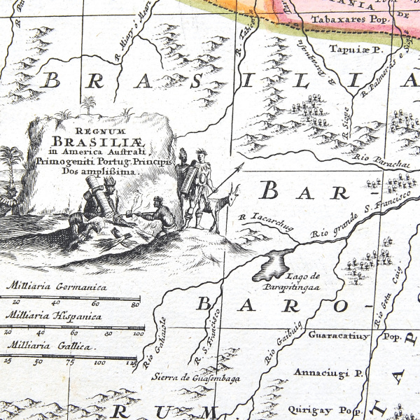 редкая карта португалии, западной части испании и бразилии, ок. 1720 г. кабинетный формат