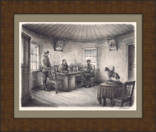 В штабе Первой Конной армии, уникальная авторская графика 1939 года