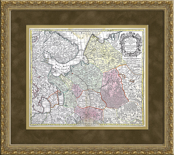 Старинная карта "Империя Московитов", картографа Маттиаса Зойтера, 1730 год