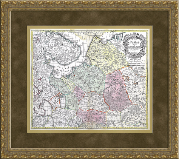 Старинная карта "Империя Московитов", картографа Маттиаса Зойтера, 1730 год