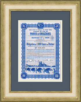 Облигация железнодорожной компании Paris a Orleans в 1000 франков, 1923 год