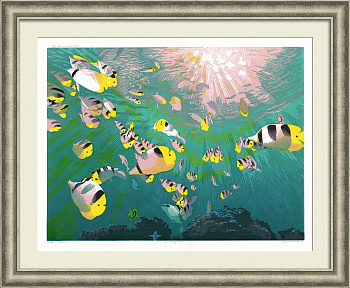 Морские рыбки. Авторская винтажная линогравюра