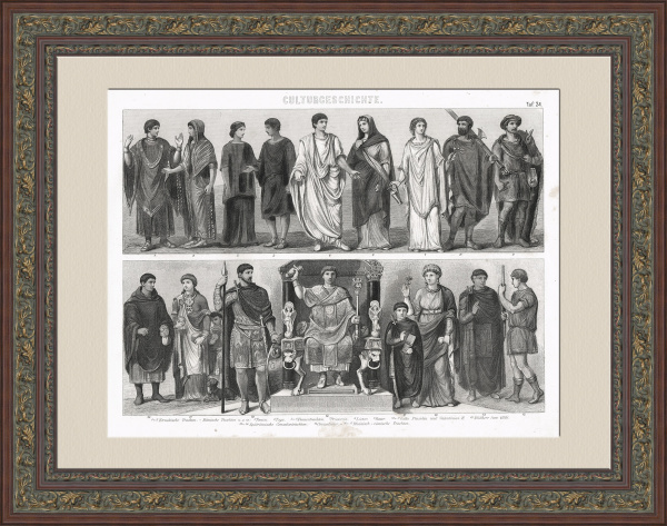 Госслужащие Древнего Рима: консулы, ликторы, полководцы и др. Старинная гравюра 19 века