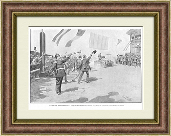 Автогонки 1901 года: финиш в Берлине. Антикварная литография
