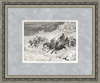 Катание на санях, запряженных русской тройкой. Старинная литография