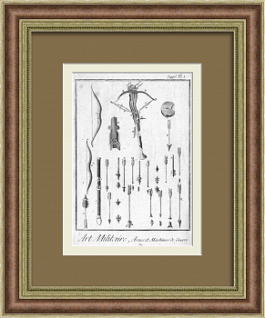 Устройство арбалета и виды стрел. Старинная гравюра 18 века