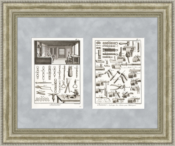 Изготовление цепей. Старинные гравюры в рамах, 18 век