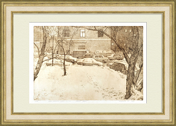 Зимний дворик, Москва. Авторский офорт