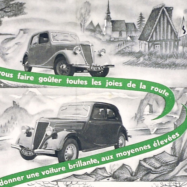 автомобиль рено 1937 года, старинный рекламный плакат
