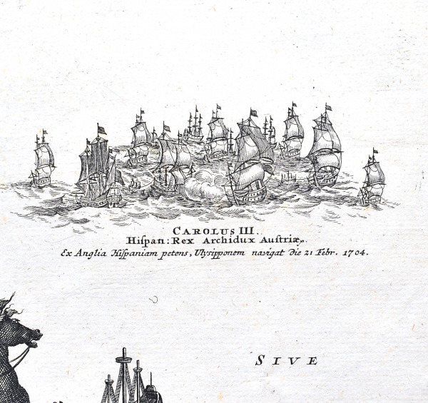 редкая карта португалии, западной части испании и бразилии, ок. 1720 г. кабинетный формат