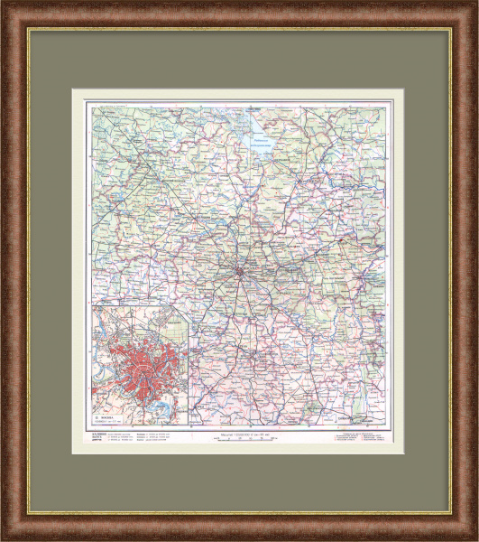 Москва и Московская область, прилегающие территории. Старинная карта сталинской эпохи