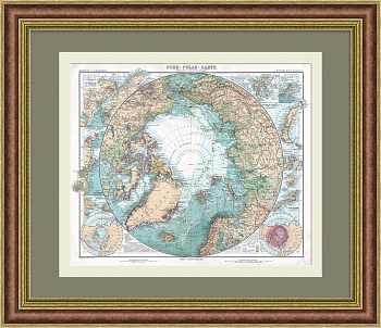 Северный полюс. Старинная, подробная карта 1905 года