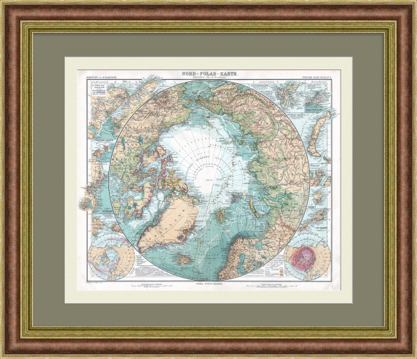 Северный полюс. Старинная, подробная карта 1905 года
