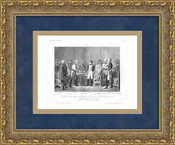 Наполеон I Бонапарт и Александр I на Эрфуртском конгрессе. Редкая антикварная гравюра