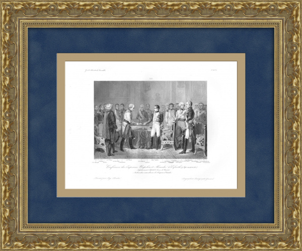 Наполеон I Бонапарт и Александр I на Эрфуртском конгрессе. Редкая антикварная гравюра