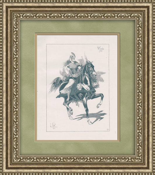 Конный спорт: богемская воительница верхом. Литография 19 века