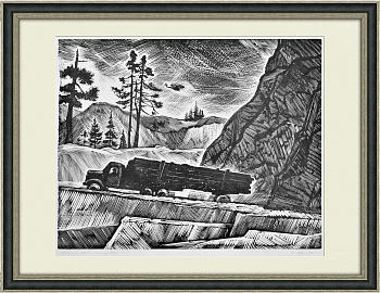 Лесовоз на русском Севере. Большая линогравюра А.И. Авдышева