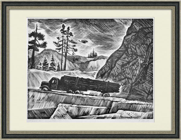 Лесовоз на русском Севере. Большая линогравюра А.И. Авдышева