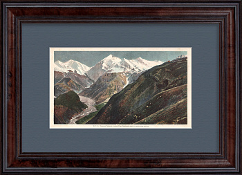 Ущелье Гудаур и горы Семь Братьев. Военно-Грузинская дорога, старинная фотогравюра