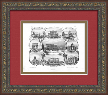 Центр Москвы: Мэрия, Большой Театр, триумфальные арки. Уникальная гравюра на стали 1860-х годов