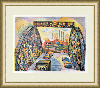 Цимбалинский мост, Санкт-Петербург. Авторская, винтажная гравюра