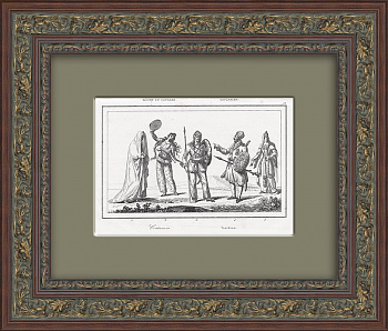 Кавказ, национальный костюм. Старинная гравюра в раме