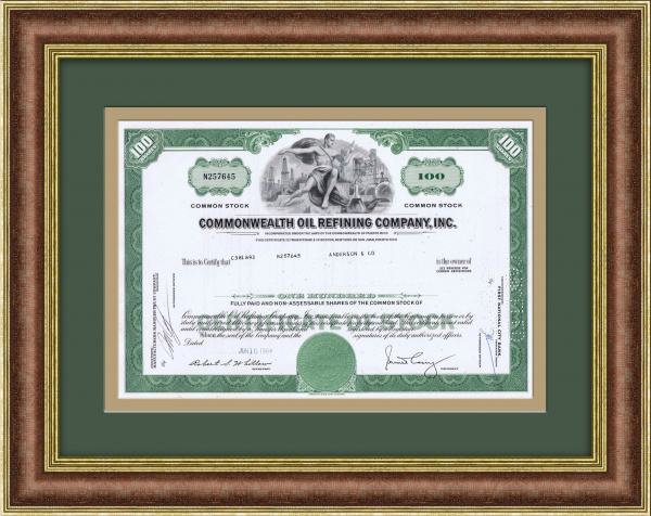 Акции нефтеперерабатывающей компании Commonwealth Oil Refining Company, Inc., 1968 год