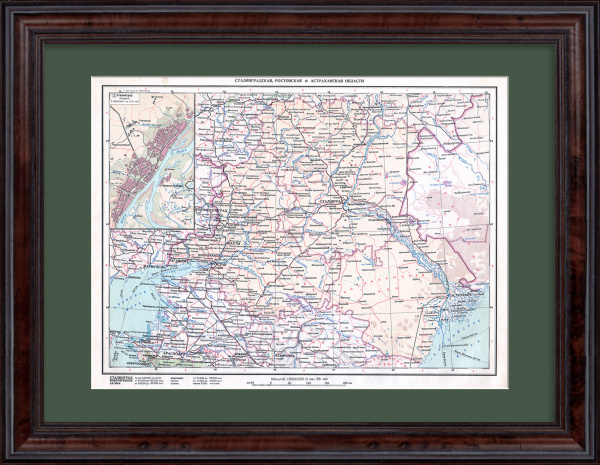 Юг России: Сталинградская, Ростовская и Астраханская области. Старинная карта