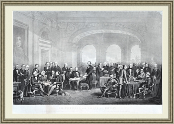 Виднейшие деятели Великобритании. Большая гравюра в раме