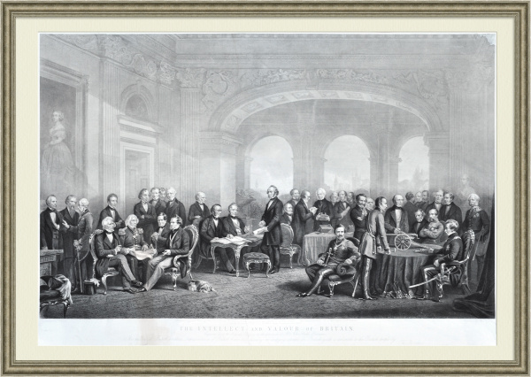 Виднейшие деятели Великобритании. Большая гравюра в раме