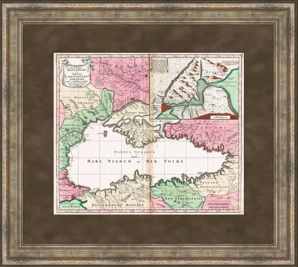 Карта Черного моря, прилегающих территорий и пролива Босфор, 1740 год, кабинетный формат