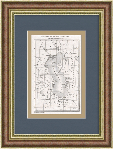 Каспийское море: Россия, Кавказ, Персия. Старинная карта 19 века