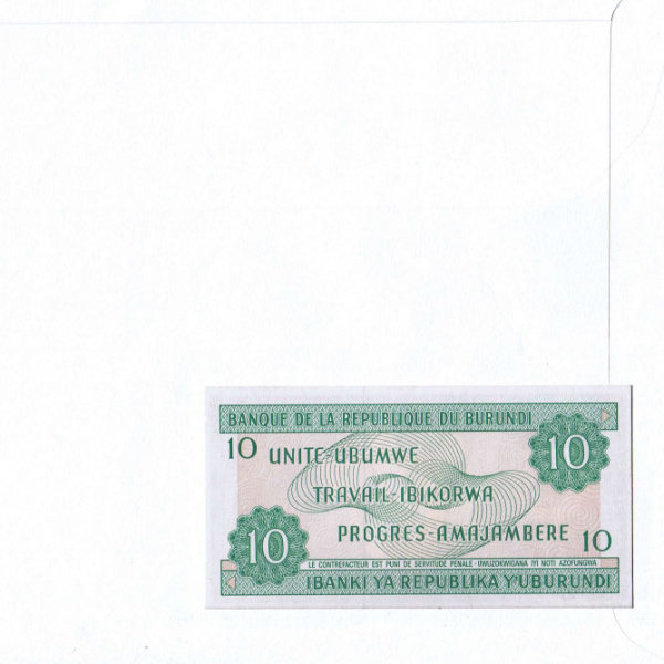 бурунди: купюра, конверт, марки со спец. гашением. коллекционный выпуск