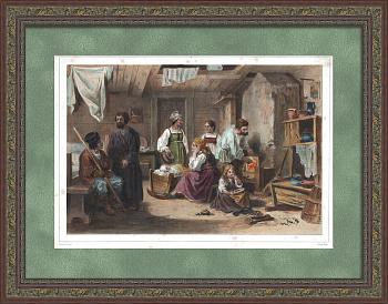 Жизнь и быт русских крестьян. Редкая, старинная гравюра