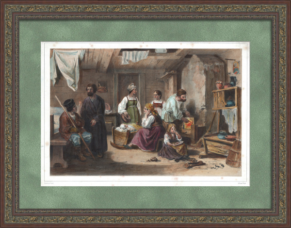 Жизнь и быт русских крестьян. Редкая, старинная гравюра