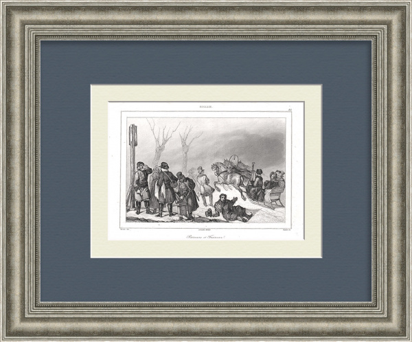 Русские зимние забавы: катание на коньках и на санях. Старинная гравюра