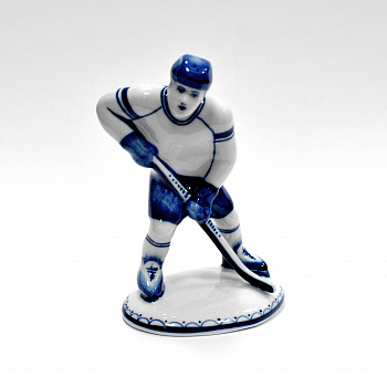 Хоккеист. Фарфоровая статуэтка, Гжель